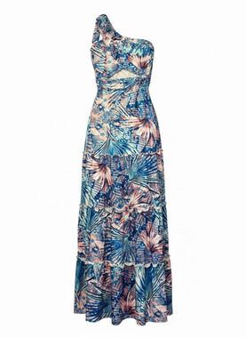 Chicways - Tropical One Shoulder Cutout Maxi Dress - Medium